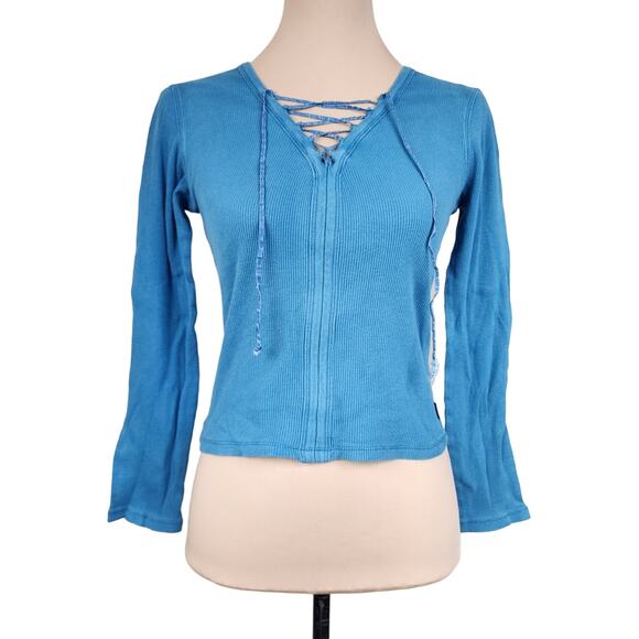 Calvin Klein Medium Blue Lace Up Cotton Top - Picture 1 of 3